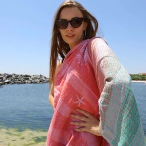 Star Fish Florida Rainbows Woven 2 Side Rainbow Scarf Wrap Blanket Towel NEW